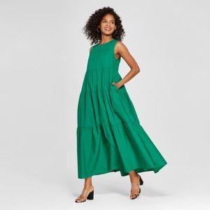 GREEN TIERD MAXI DRESS